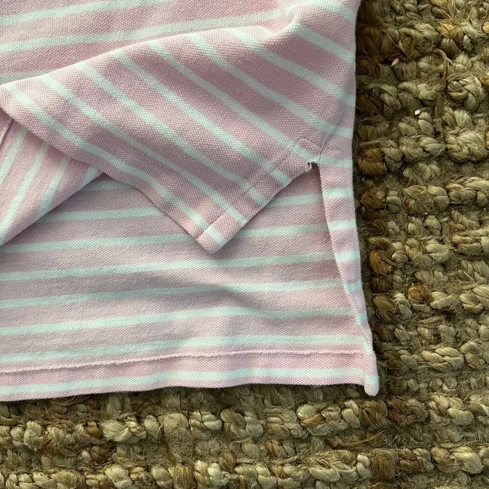 Polo Ralph Lauren Men’s L Custom Fit Pink White Stripe Cotton Polo Shirt Pony